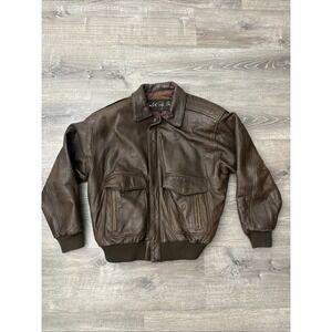 Vintage 80's Winlit Fly Boys Mens Brown Bomber Leather Flight Jacket Size Large